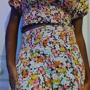 Billabong Floral Smocked Pants - Pink, Orange, Yellow